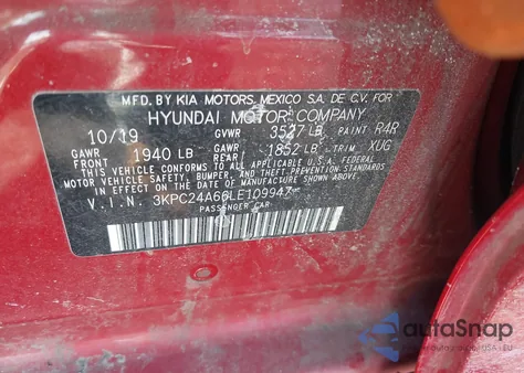 2020 Hyundai Accent Sel z USA, uszkodzony, nr VIN 3KPC24A66LE109947